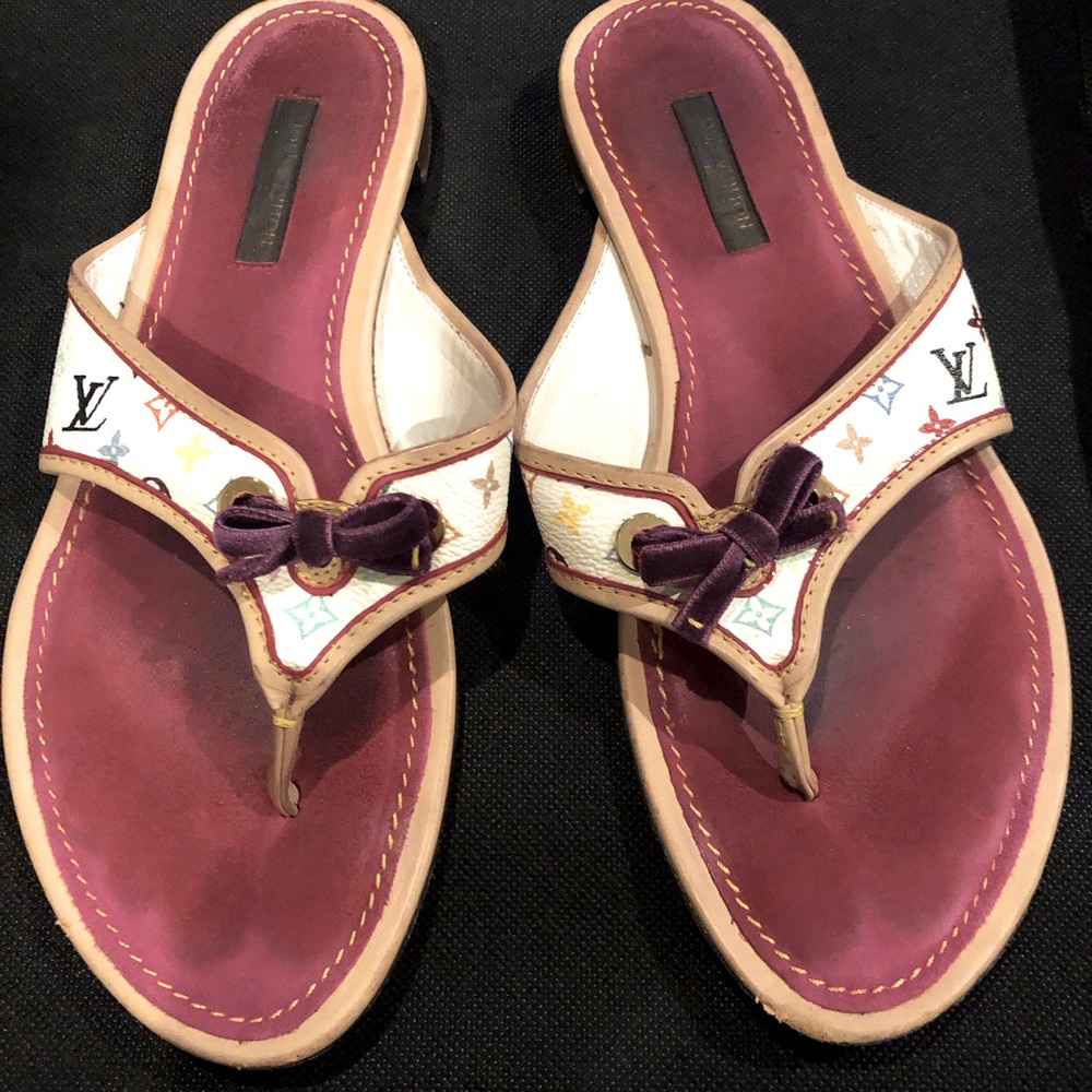 Louis Vuitton White Multi-color Thong Sandals~100% Authentic (used)